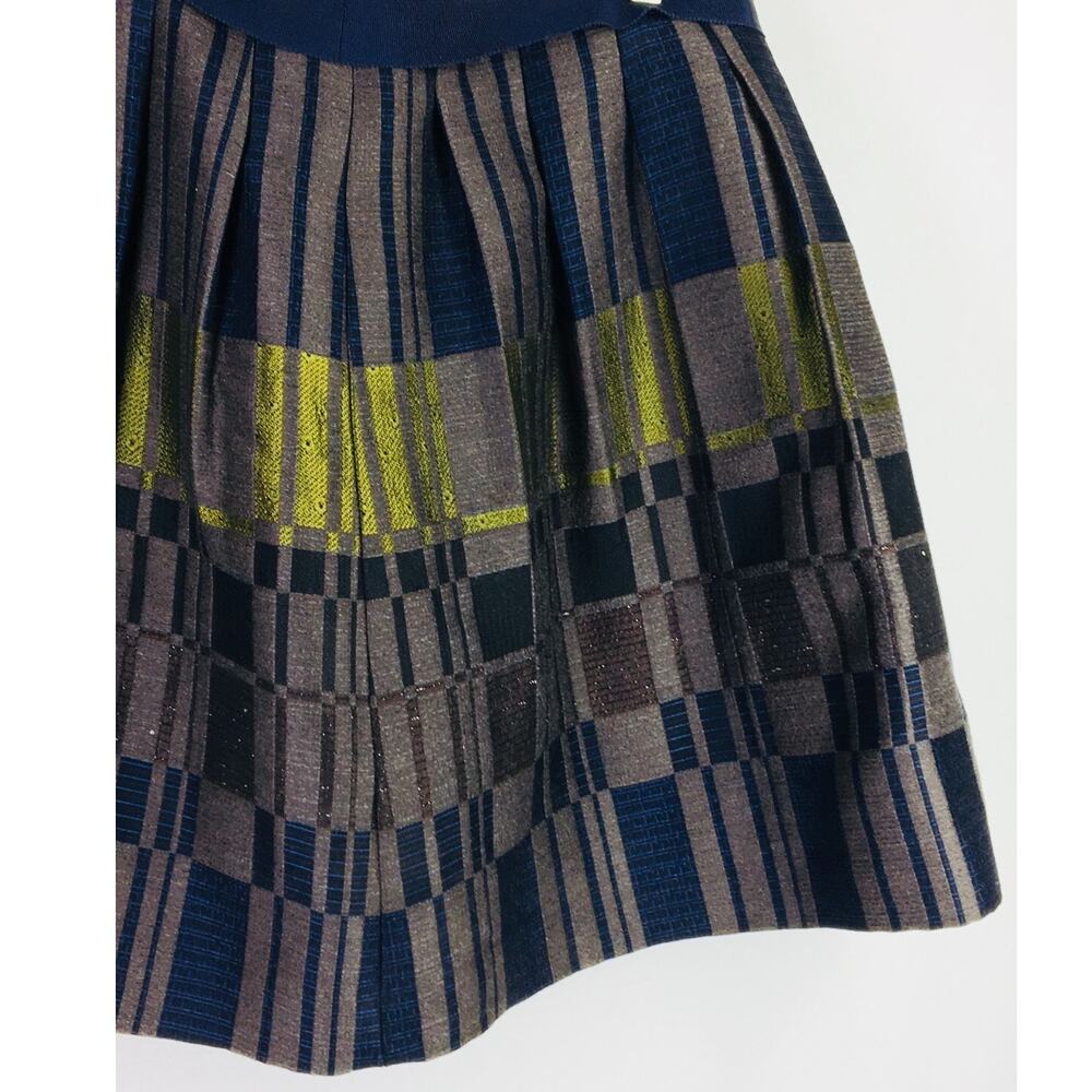 (8) Etro Italy Via Spartaco Wool Silk Skirt Bronze Navy Lime Taupe Italy 44